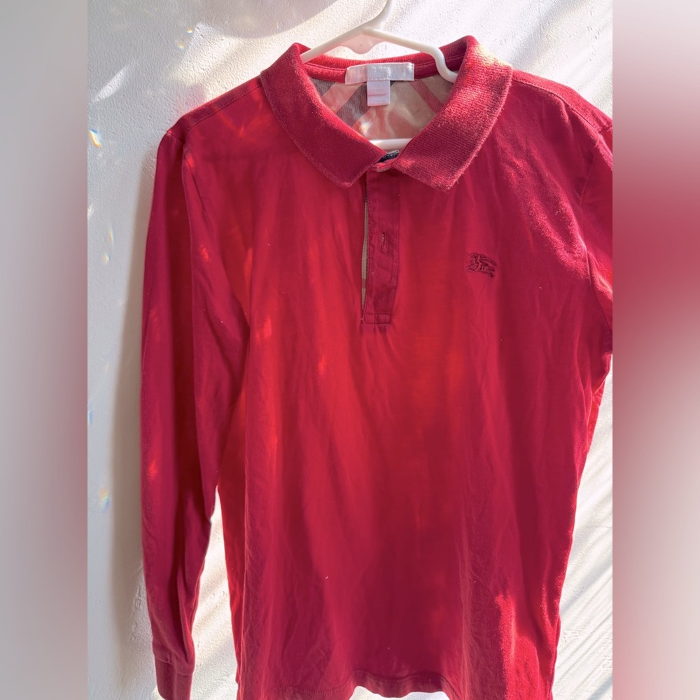 Boys Burberry red LS polo size 10 (runs small, fits like 7/8)